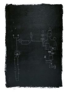 Black and white oil pastel abstract art by Liz Mares