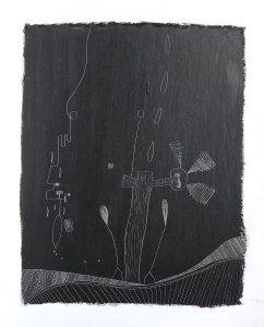 Black and white oil pastel abstract art by Liz Mares