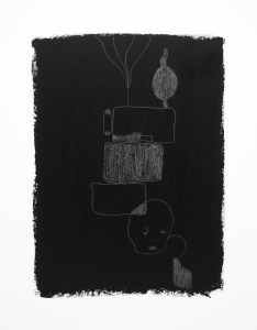 Black and white oil pastel abstract art by Liz Mares