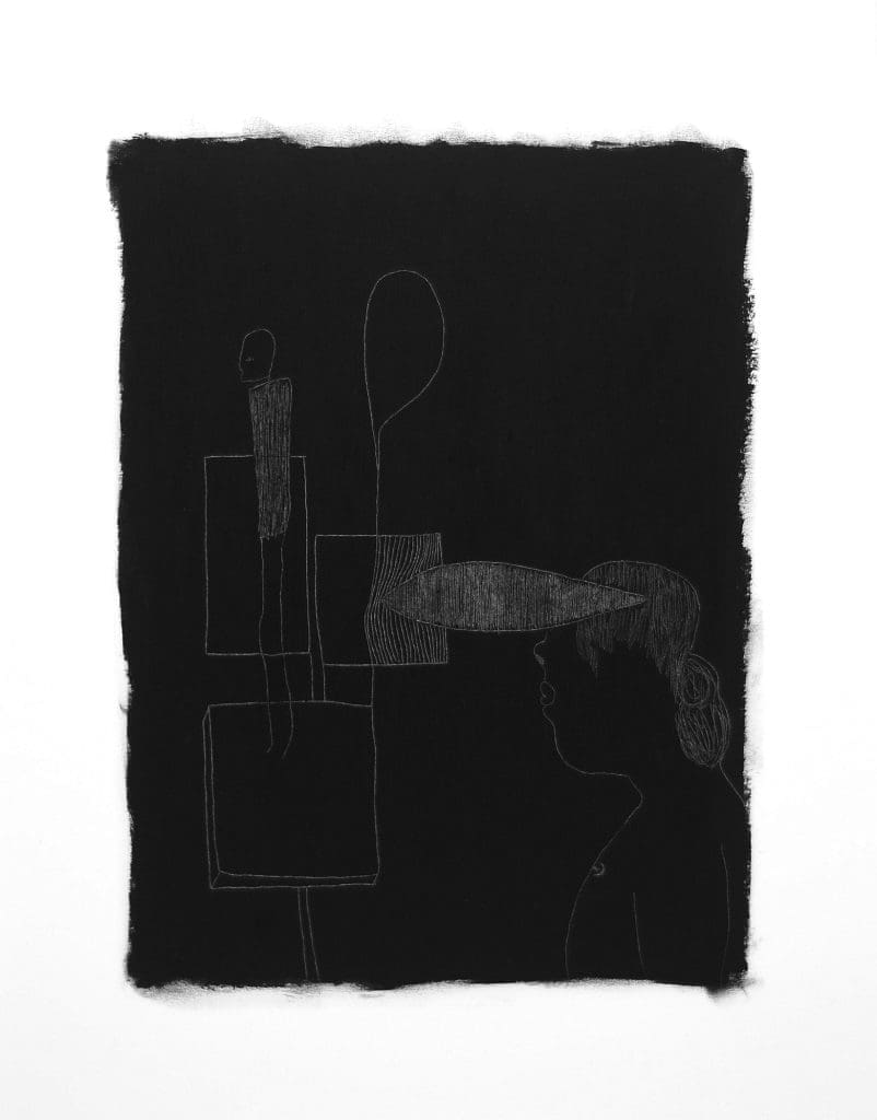 Black and white oil pastel abstract art by Liz Mares