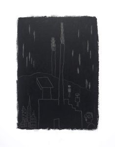Black and white oil pastel abstract art by Liz Mares