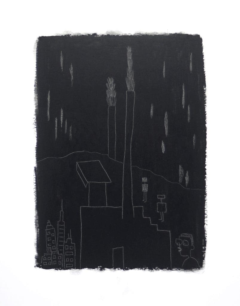 Black and white oil pastel abstract art by Liz Mares